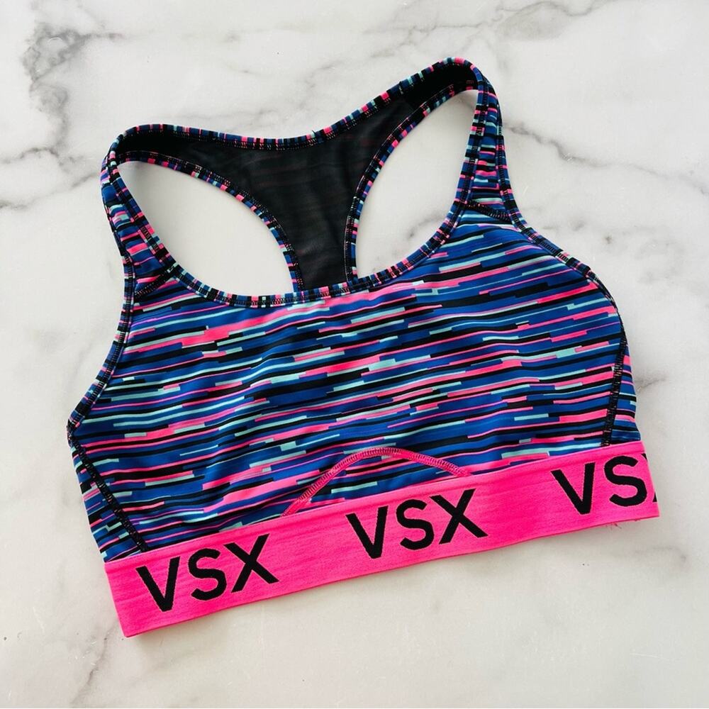 Victoria’s Sexret VSX The Player Racerback Sports Bra blue hot pink black print